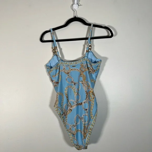 L'AGENCE Light Blue Chain Print Swimsuit - Picture 8 of 8
